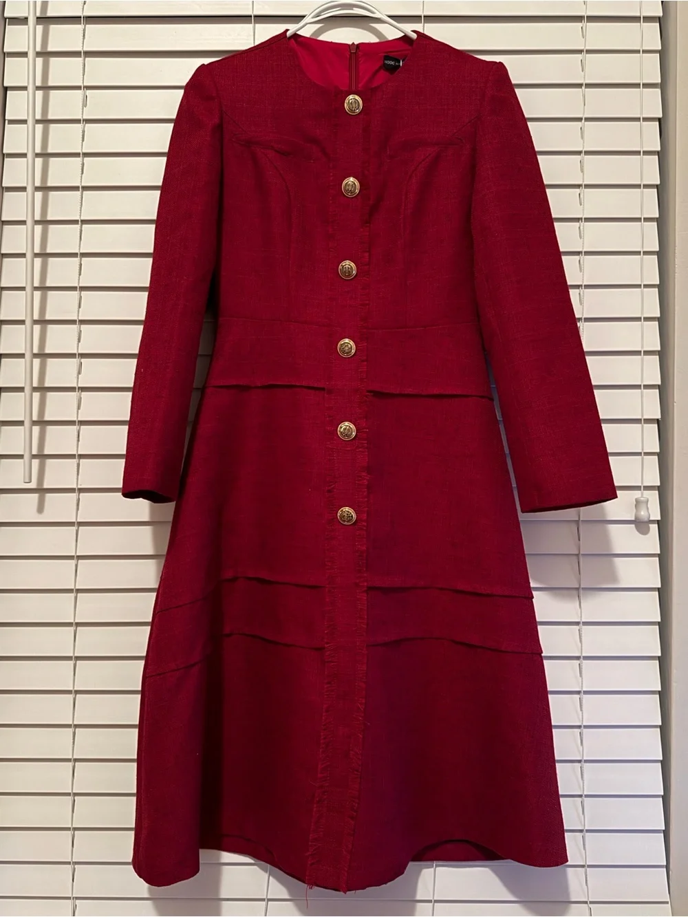 Classic Red Button-Front Women's Dress